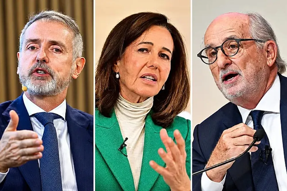 Marc Murtra, presidente de Telefónica, Ana Botín, presidenta de Santander, y Antonio Brufau, presidente de Repsol.