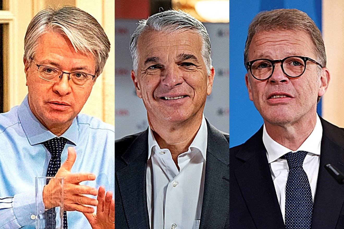 Jean-Laurent Bonnafé, CEO de BNP Paribas; Sergio Ermotti, consejero delegado de UBS, y Christian Sewing, consejero delegado de Deutsche Bank.