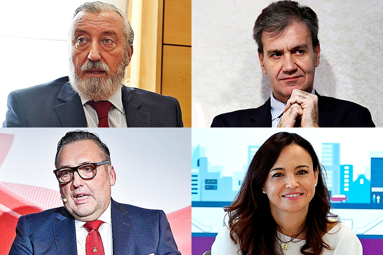 De izquierda a derecha y de arriba a abajo, Julio Gómez-Pomar, exsecretario de Estado de Infraestructuras; Juan Alfaro, expresidedente de Renfe; Victor Bañares, fundador y ex CEO de Iryo, y Berta Barrero, exdirectora general de Operaciones de Renfe.